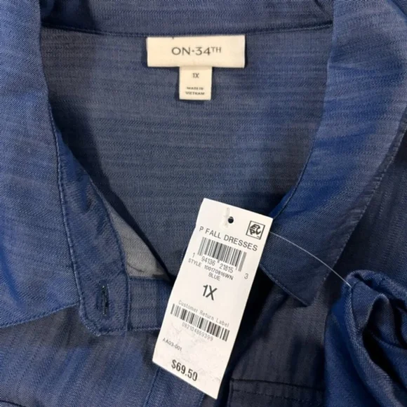 On 34th Plus Size Chambray Long-Sleeve Belted Shirtdress NWT - Picture 7 of 7